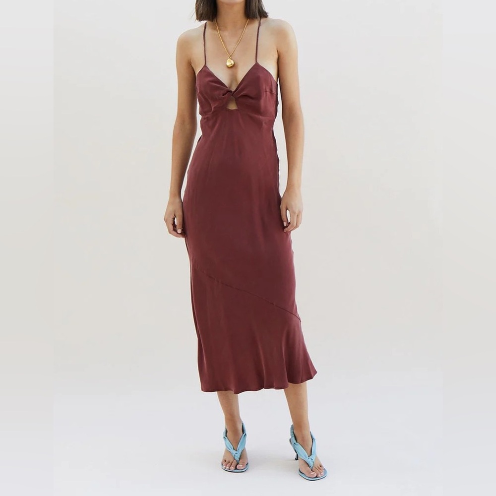 NWT SUBOO - GEORGIA TWIST FRONT SLIP DRESS - MERLOT